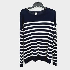 A New Day Sweater Womens L Blue White Striped Lightweight Coastal Core Beach‎